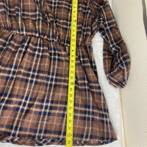 Bloomchic plaid blouse long sleeve brown Sz 30 Oversized - Picture 14 of 16